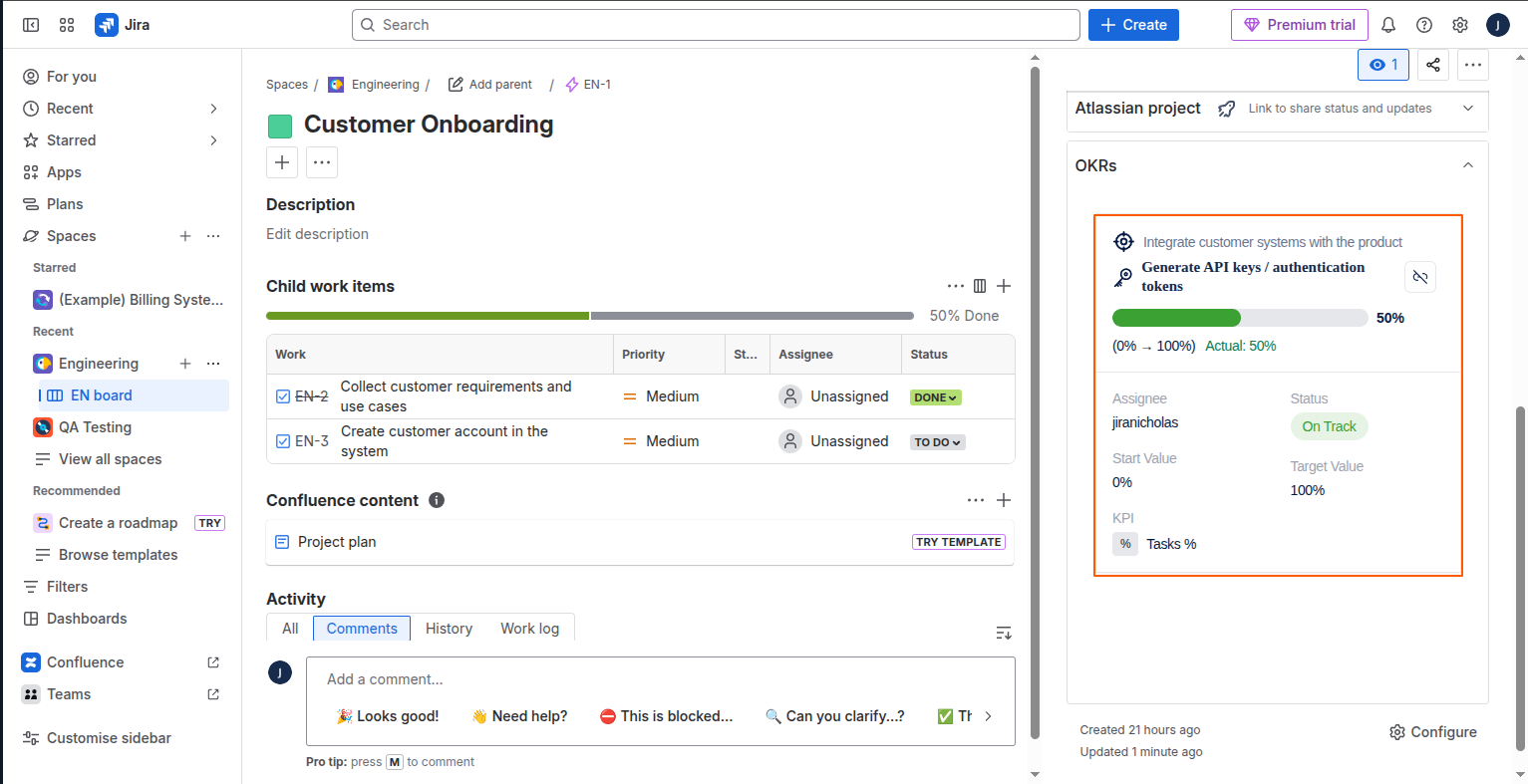 To track the Jira Epic Progress as an Existing Key Result screenshot 3
