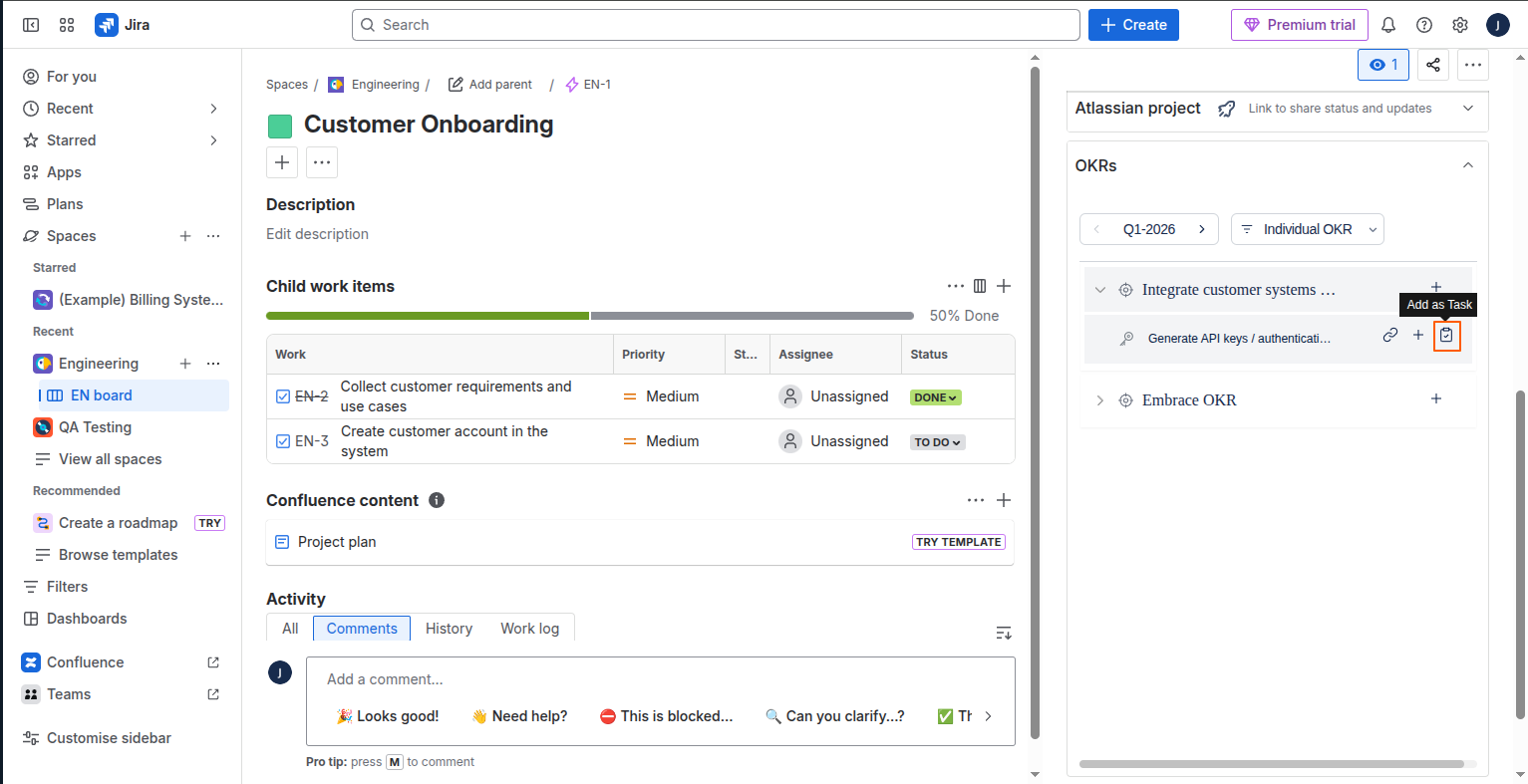 Create a Jira Epic as a Task screenshot 1