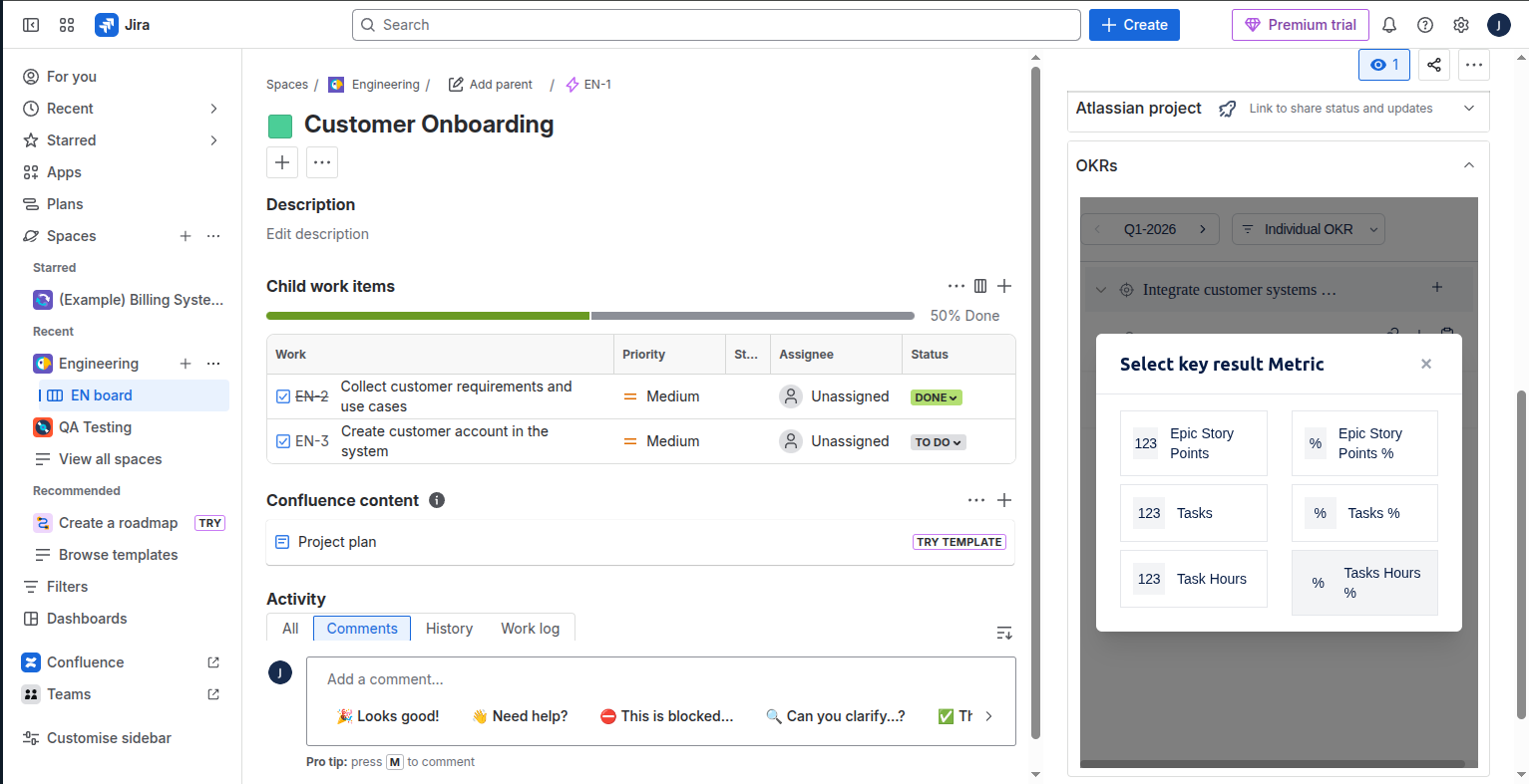 Create a Jira Epic as a Sub-Key Result screenshot 3