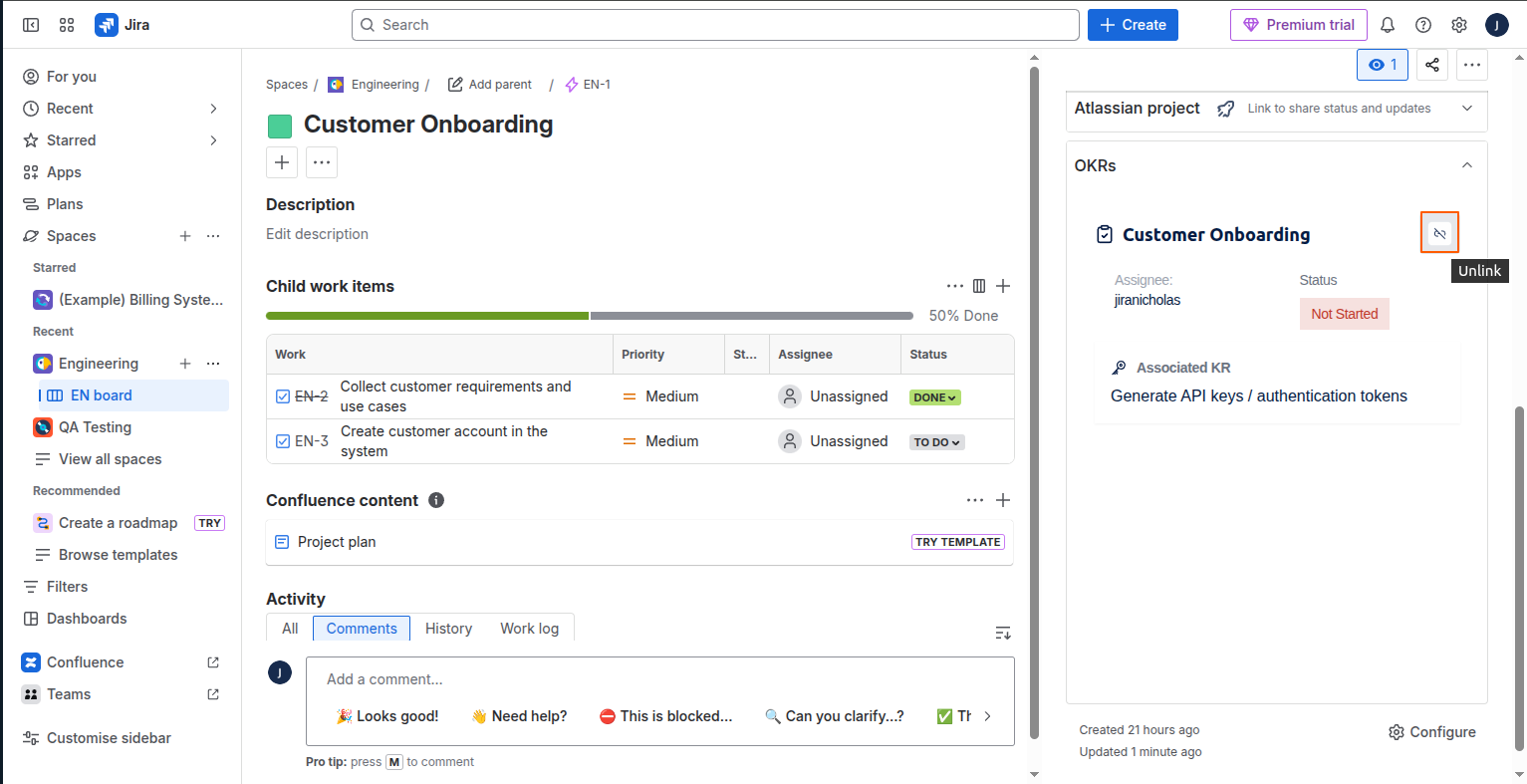 Create a Jira Epic as a Task screenshot 2