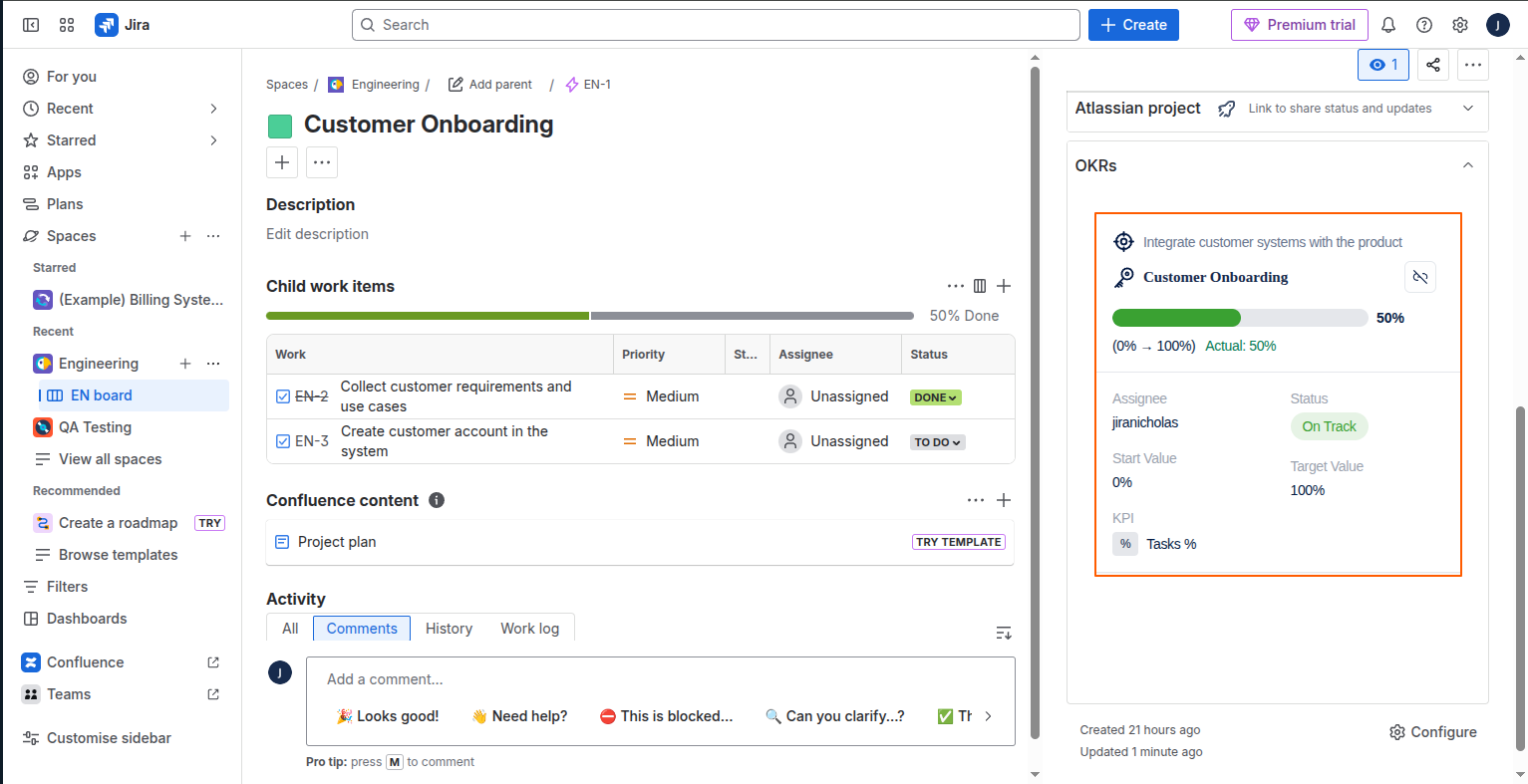 Create a Jira Epic as a Sub-Key Result screenshot 5